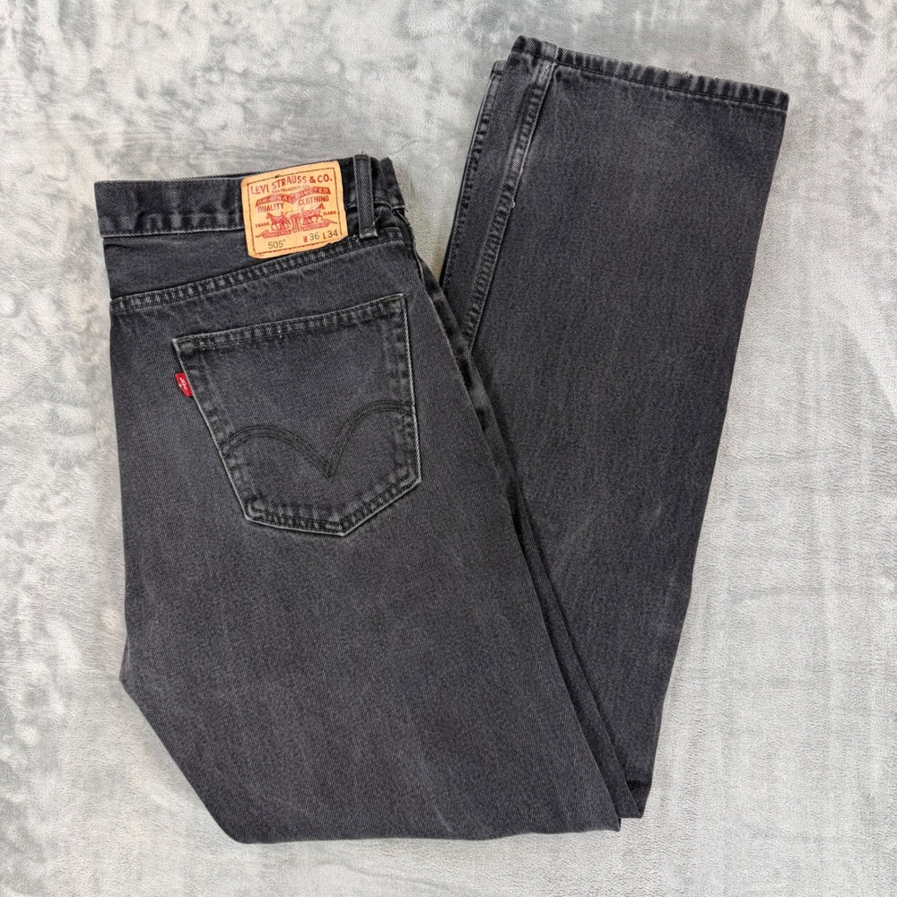 Vintage Levi's 505 Straight Fit Jeans Mens 36x34 Faded Black Dark Gray Pants